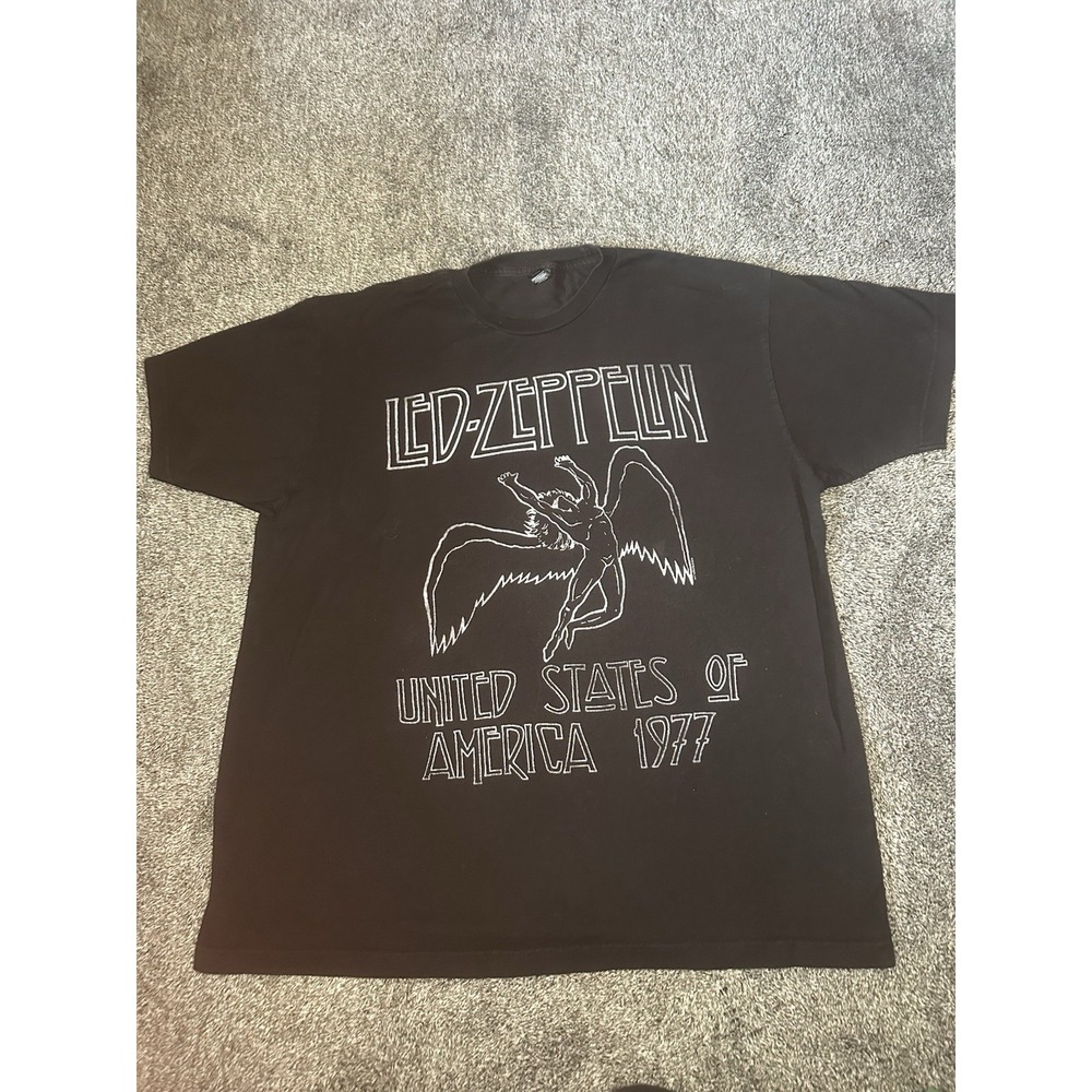 Led Zeppelin 1977 USA Icarus T Shirt Men's XL Black Tultex Rock Band Graphic Tee